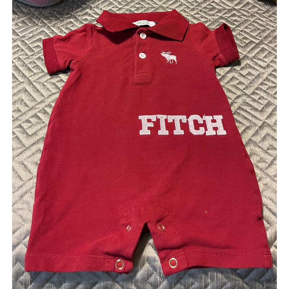 A Plus Burgundy One Piece Polo Onesie for Boys 12 Months Embroidered Moose